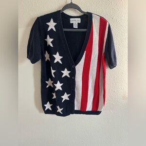 Vintage Bedford Fair American Flag Button Up Short Sleeve Cardigan Women’s MP